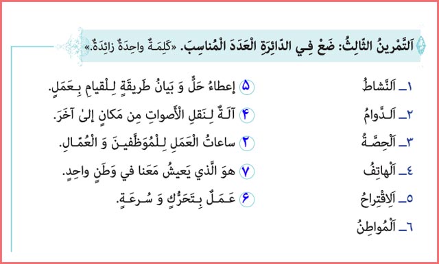 جواب تمرین سوم صفحه ۲۷ درس دوم عربی دهم انسانی