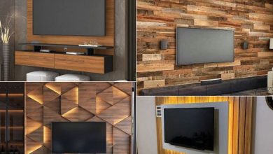 طراحی دیوار پشت تلویزیون با چوب