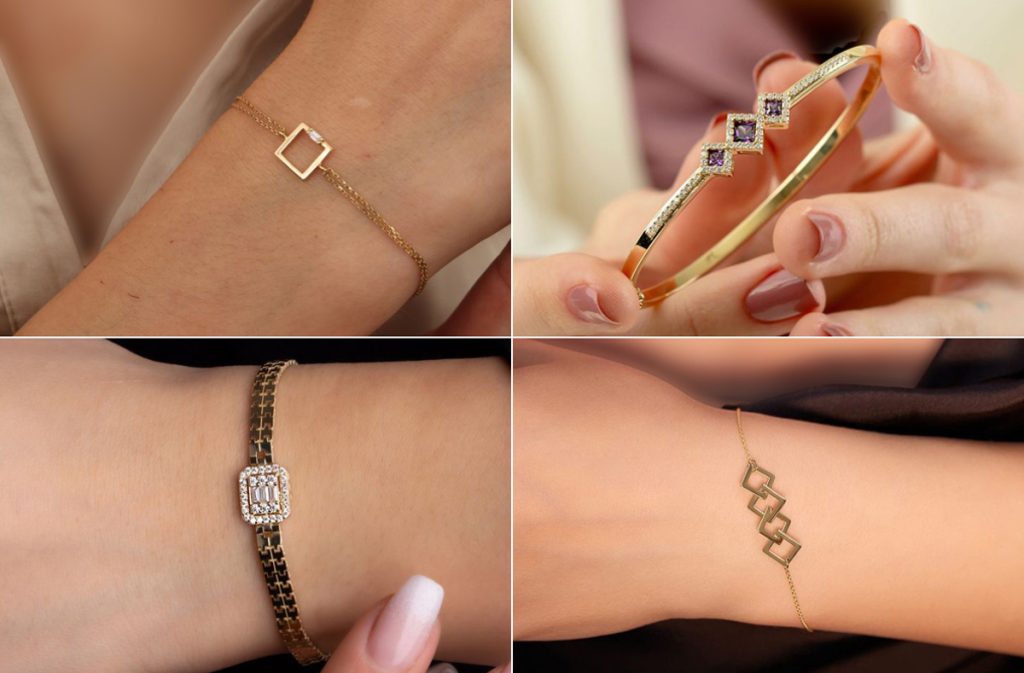 مدل دستبند زنانه طلا طرح مربع