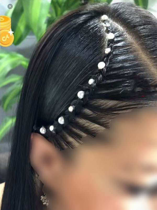 model of front hair weave with pearls 32 - مدل بافت مو با مروارید 1402 جدید +100 مدل