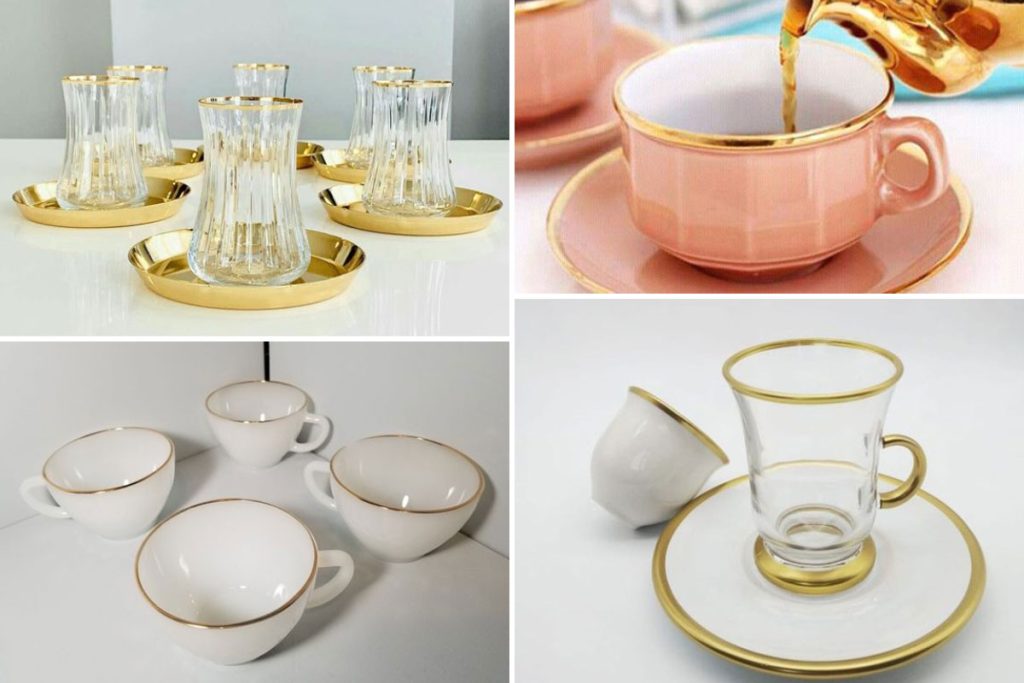 مدل لیوان چای خوری لب طلایی