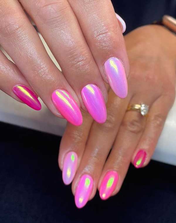 ناخن کروم صورتی فرنچ