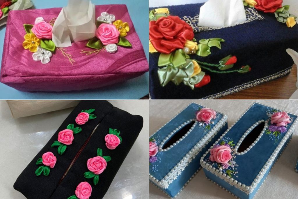 مدل جا دستمال کاغذی روبان دوزی شده