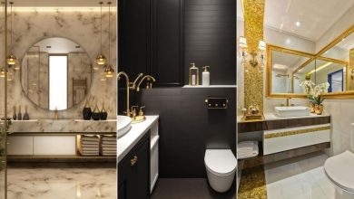 طراحی سرویس بهداشتی با تم طلایی