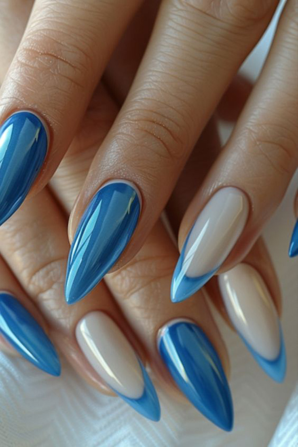 طرح ناخن آبی و سفید ساده