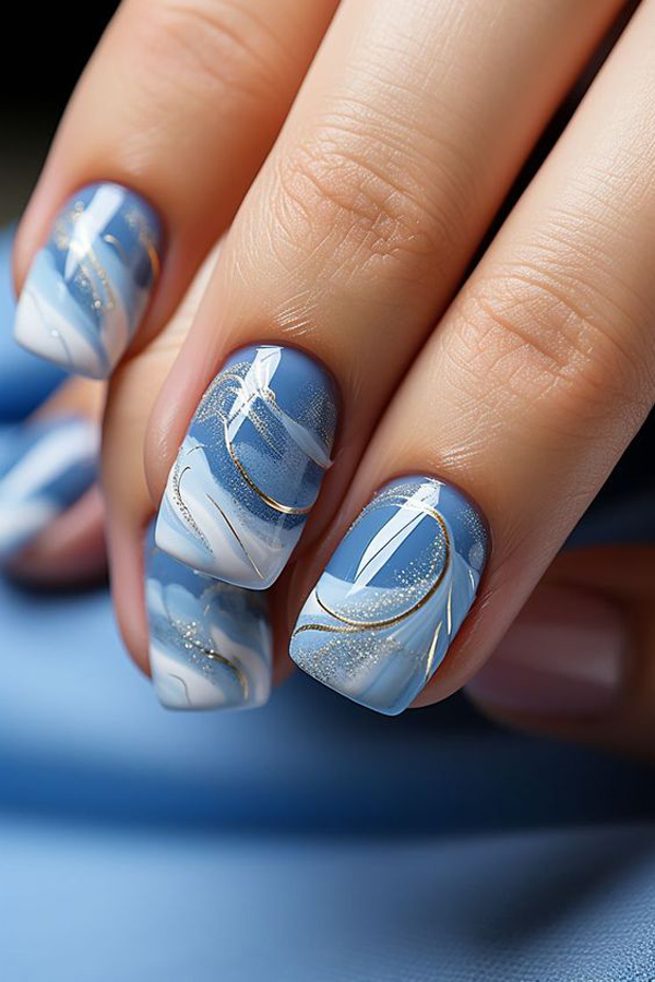 طرح ناخن آبی و سفید ساده