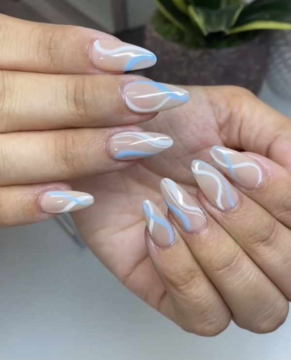 طرح ناخن آبی و سفید ساده