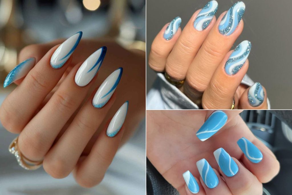 طرح ناخن آبی و سفید ساده