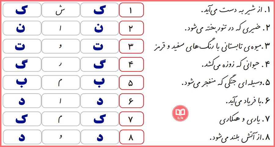 جواب جدول نگارش صفحه 24 کلاس دوم ابتدایی