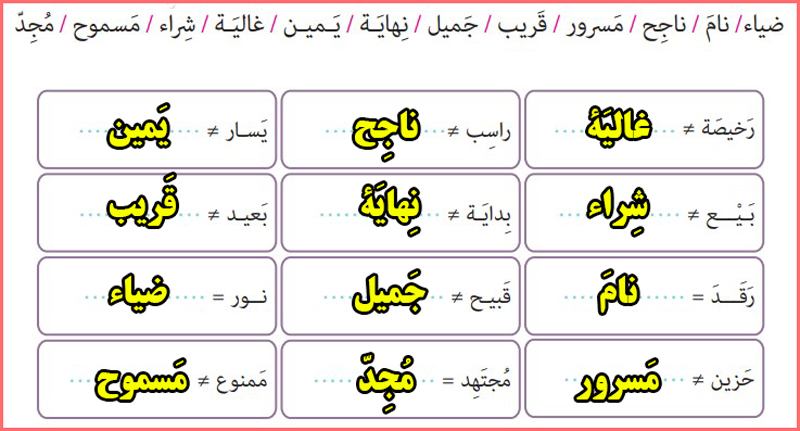 جواب تمرین مترادف و متضاد صفحه ۴ درس ۱ عربی دهم معارف اسلامی