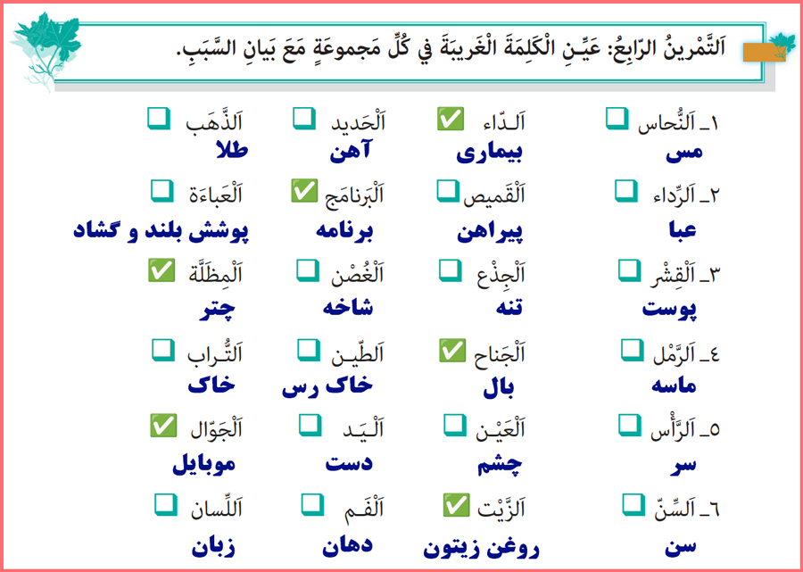 توضیح و تدریس تمرین های درس سوم عربی یازدهم معارف