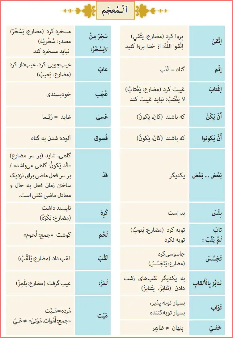 معنی کلمات جدید درس اول عربی یازدهم
