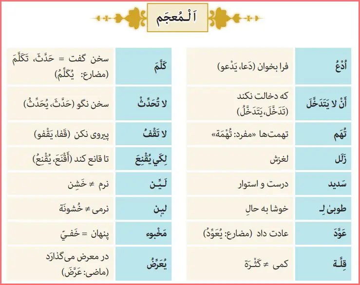 معنی کلمات جدید درس چهارم عربی یازدهم