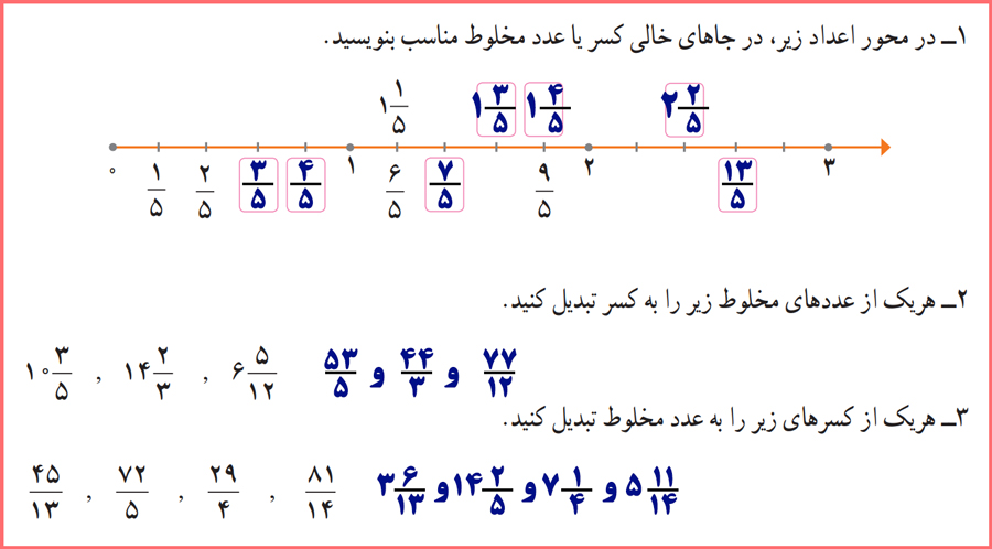 پاسخ تمرین های صفحه 25 و 26 ریاضی پایه پنجم ابتدایی