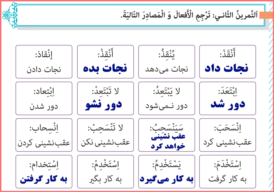 پاسخ التمارین درس 2 کتاب عربی پایه دوازدهم هنرستان