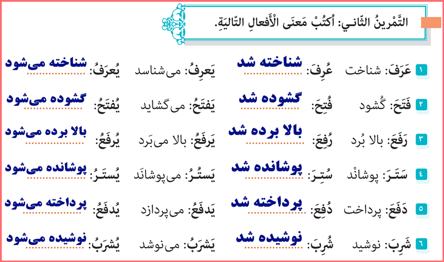 حل تمارین درس سوم عربی پایه یازدهم رشته های فنی حرفه ای و کاردانش