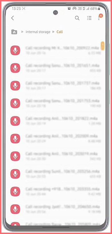 فایل مکالمه های ضبط شده در موبایل سامسونگ