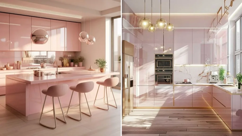 ایده دکور آشپزخانه با رنگ صورتی رزگلد