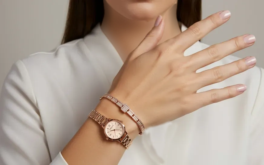 ست دستبند و ساعت رزگلد