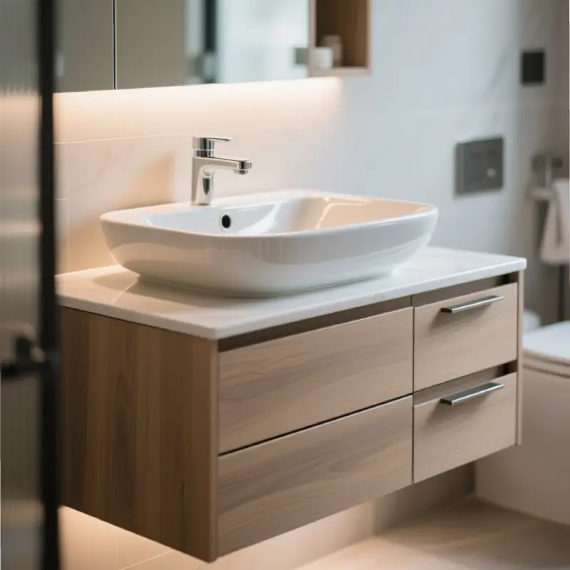 روشویی کابینتی دیواری با سنگ کاسه ای