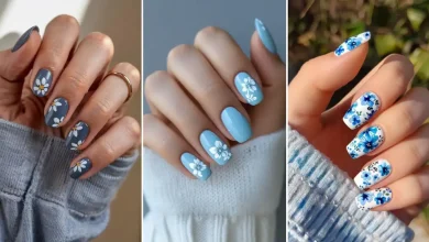 مدل ناخن آبی گلدار