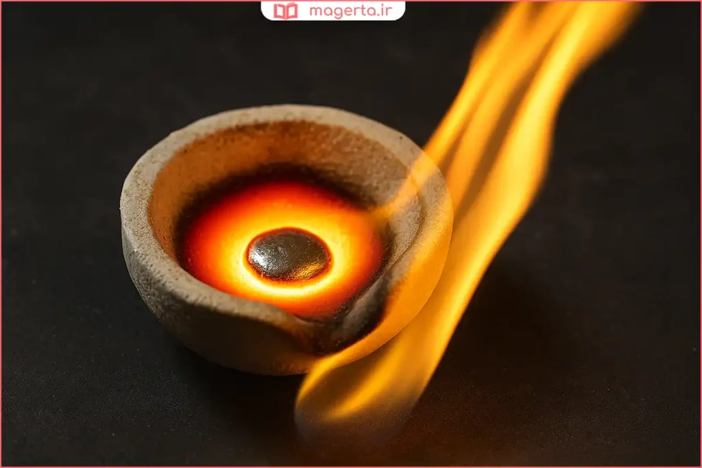 ذوب کردن خاک طلا در کوره مخصوص قالکاری برای جداسازی فلز