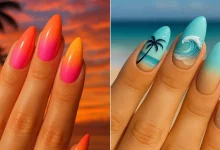 طرح ناخن ابی و صورتی پاستیلی