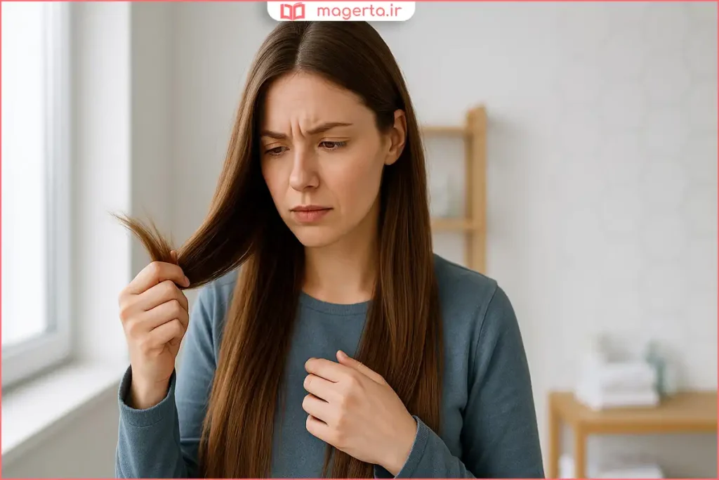 نمای نزدیک از موهای بلند و براق پس از مراقبت منظم و تغذیه مناسب