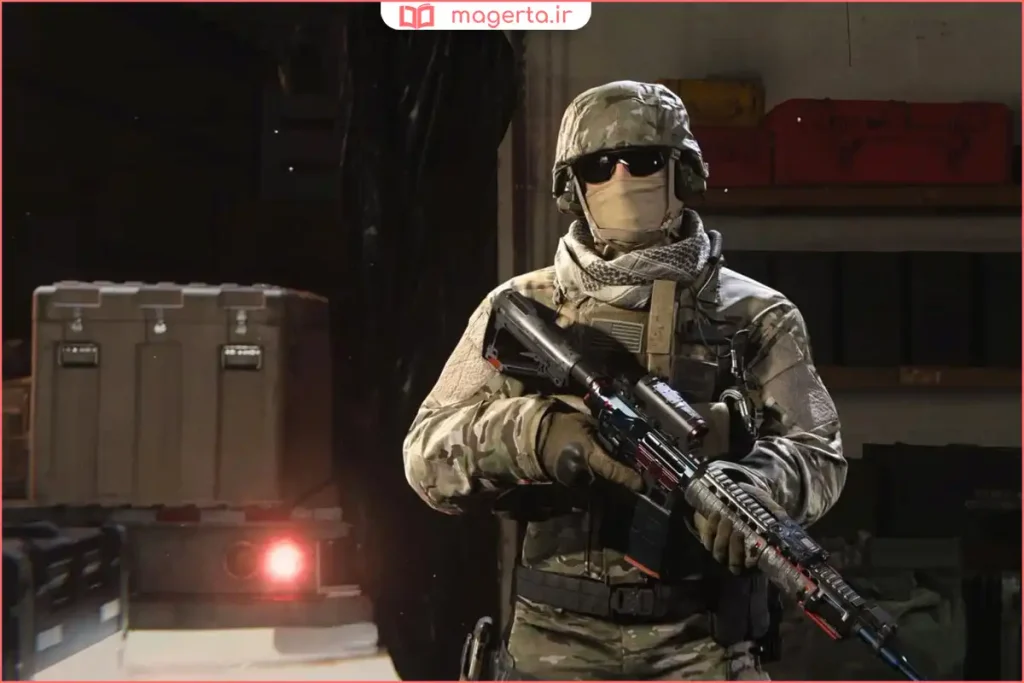 بازیکن در حال استفاده از تجهیزات و سلاح‌های پیشرفته در بازی