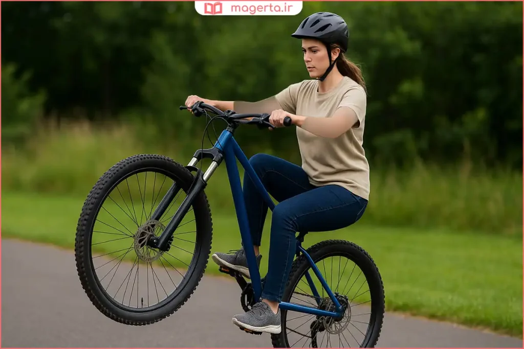 تمرین تک‌چرخ زدن با دوچرخه در زمین صاف و ایمن