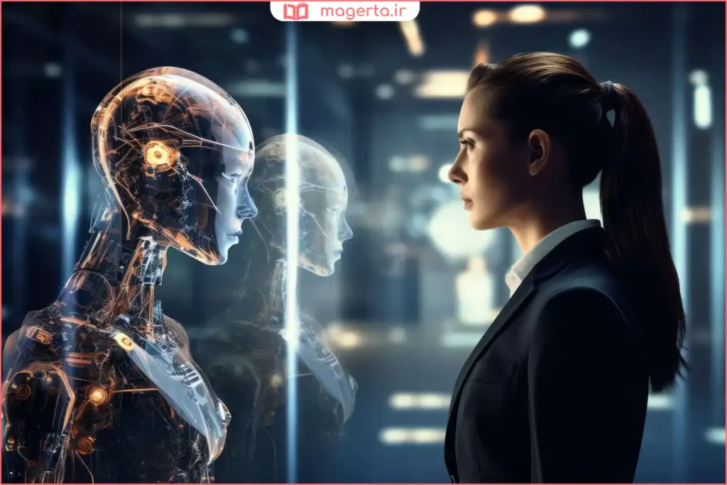 فردی در حال صحبت صوتی با دستیار هوش مصنوعی از طریق گوشی موبایل