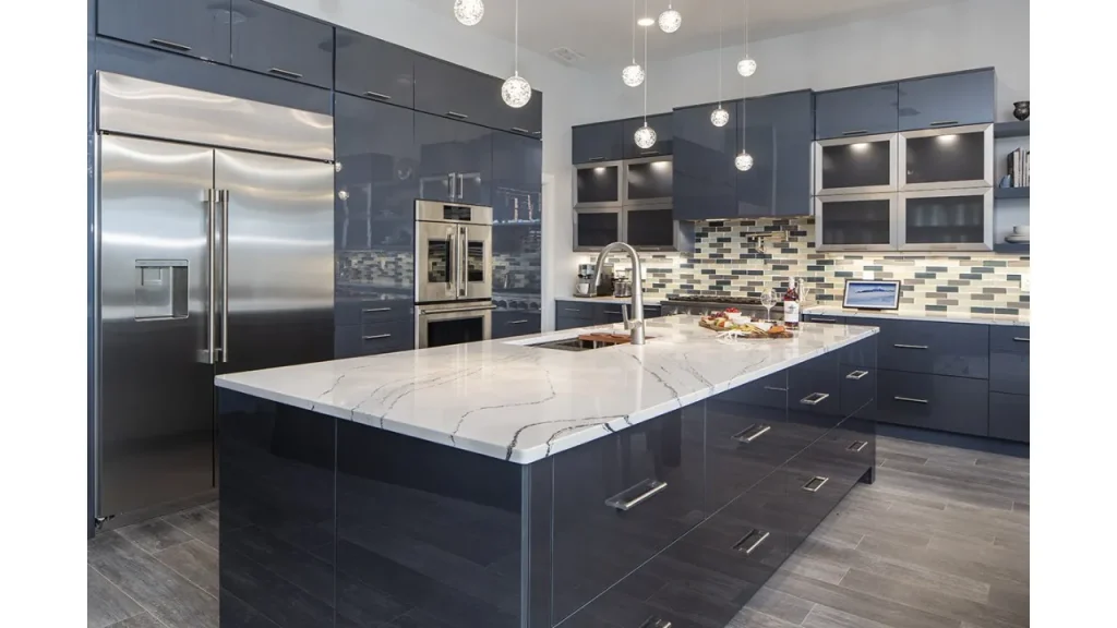 کابینت و جزیره هایگلاس طوسی تیره