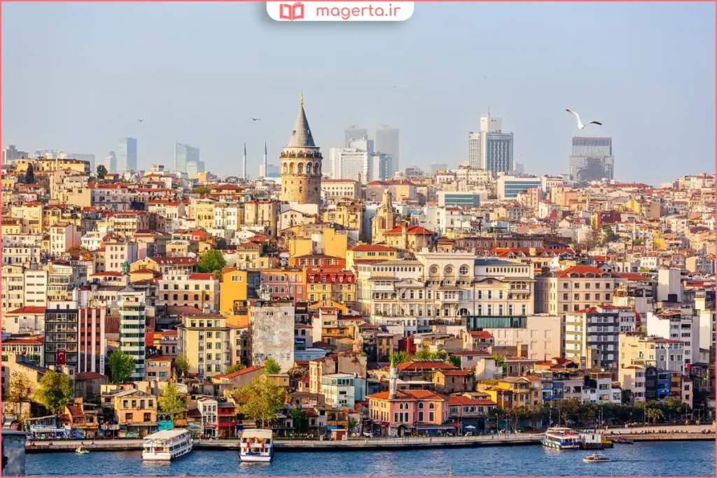 نمای پانورامای شهر استانبول با برج گالاتا و تنگه بسفر