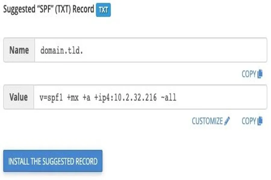 ایجاد رکورد SPF (برای جلوگیری از اسپم)