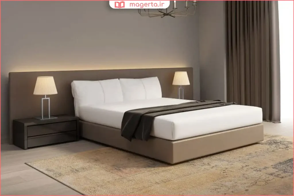 اتاق خواب با فرش بژ ملایم هماهنگ با مبلمان روشن