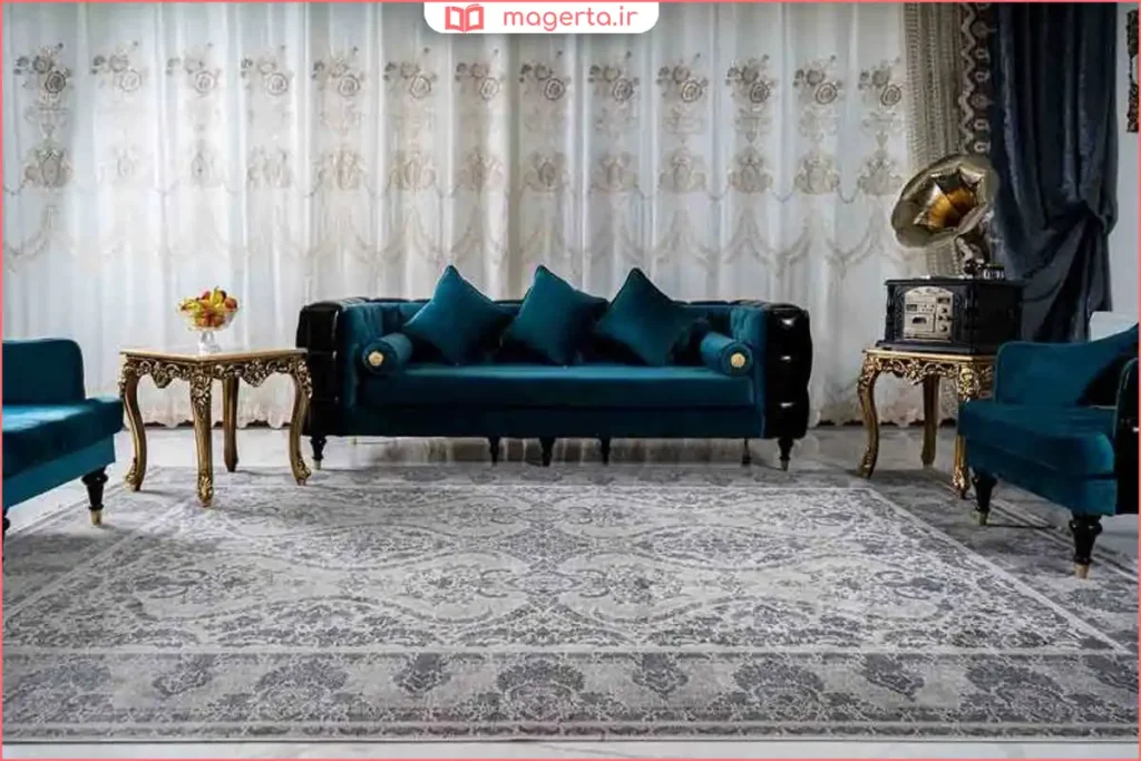 فرش طرح مینیمال با رنگ بژ و طوسی مناسب خانههای کوچک