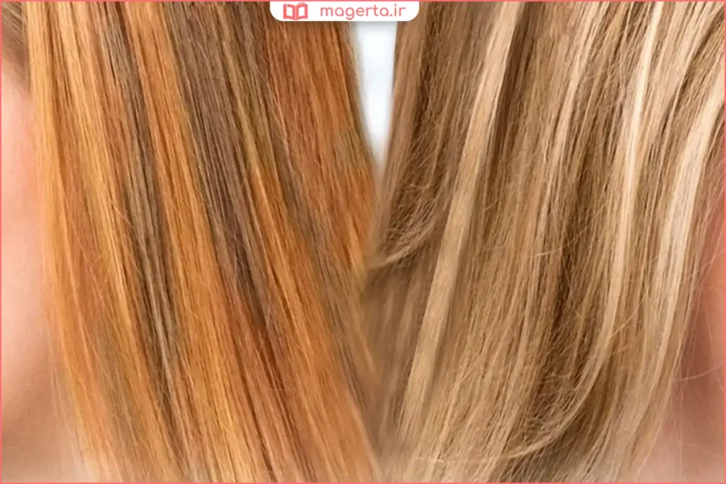 بالیاژ عسلی روشن روی موهای نارنجی برای روشنایی بیشتر