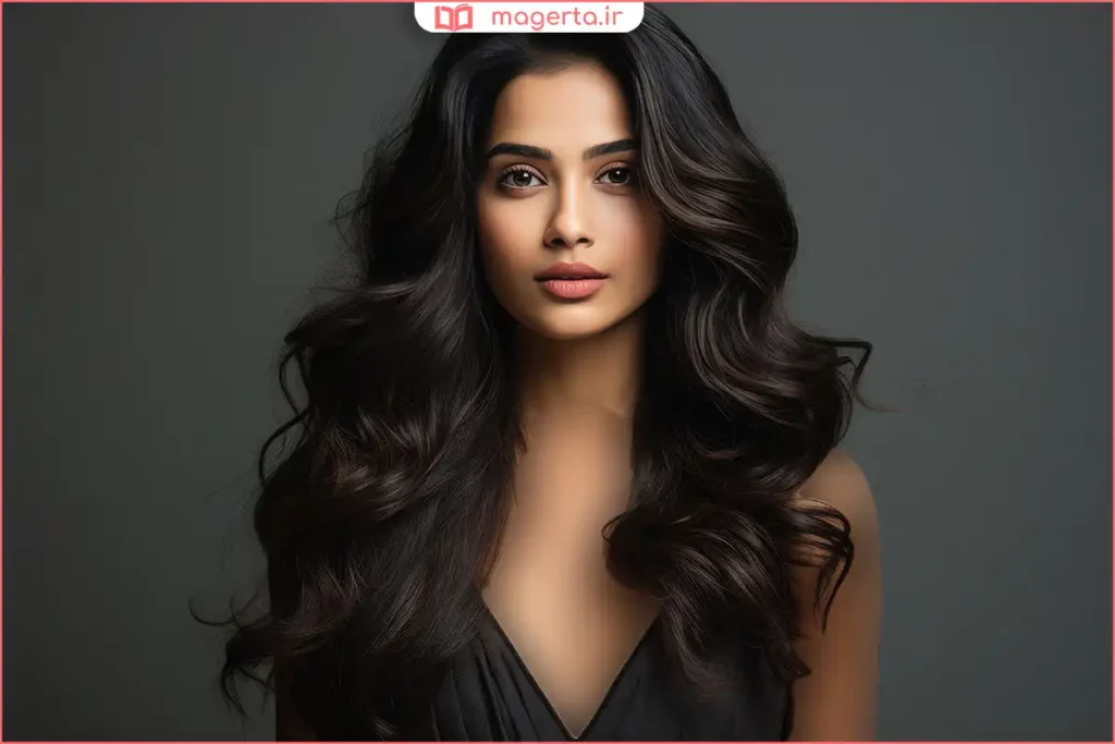 بالیاژ قهوه‌ای شکلاتی روی موهای مشکی طبیعی