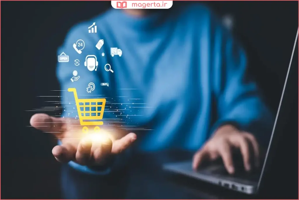 صاحب فروشگاه آنلاین در حال مدیریت سفارش‌ها از طریق لپ‌تاپ