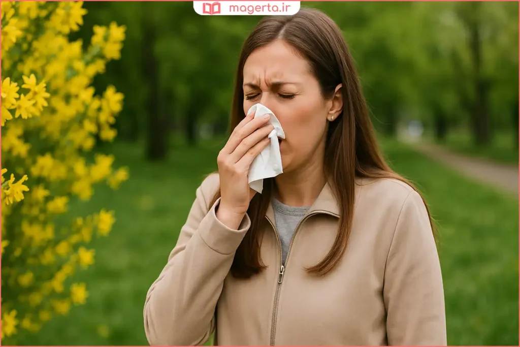 فردی در حال پاک کردن گرد و غبار خانه برای کاهش عوامل آلرژیزا