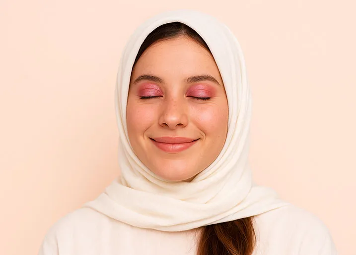 سایه چشم هلویی با لباس سفید