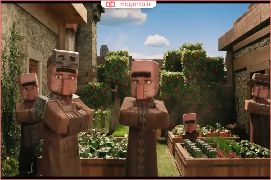 بازیکن ماینکرفت در حال هدیه دادن آیتم به ویلیجر برای جلب دوستی