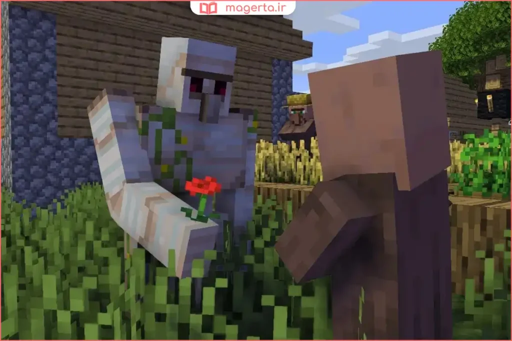 ویلیجر در دهکده با چهره دوستانه روبهروی بازیکن ماینکرفت