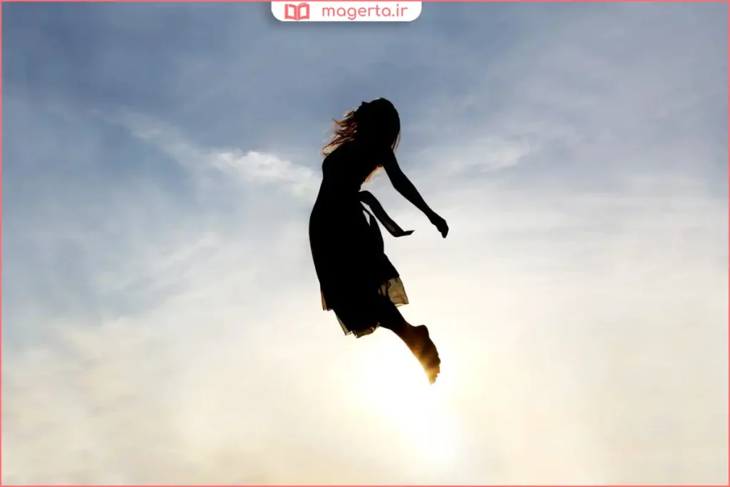 تصویر ذهنی از انسان در حال شناور شدن در آسمان با انرژی ذهنی