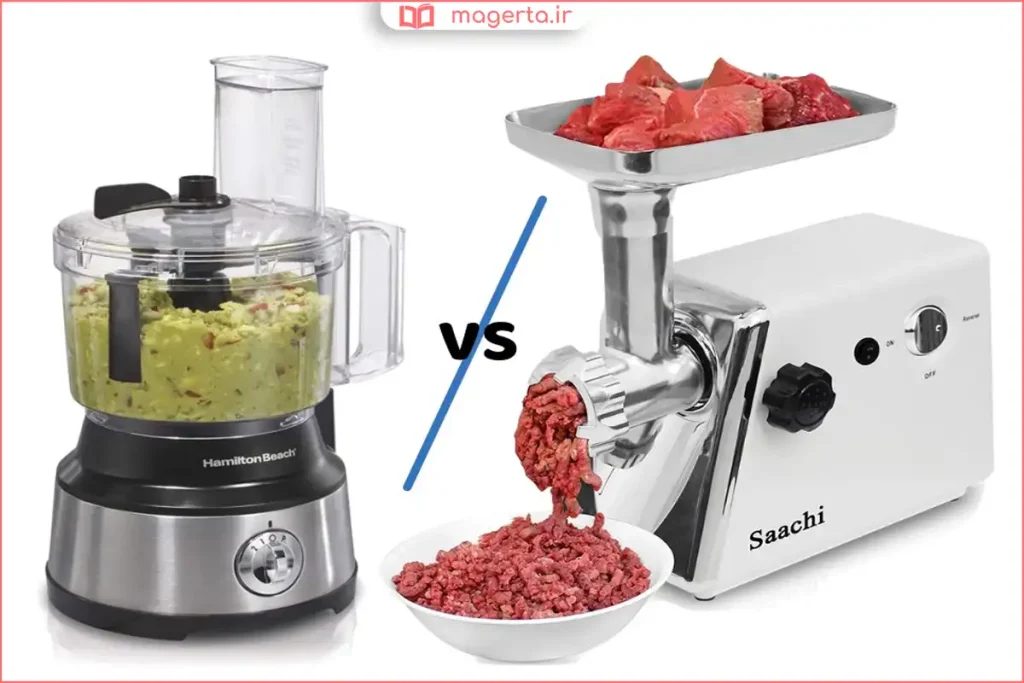 قرار دادن تکه‌های گوشت در ظرف غذاساز آماده چرخ کردن