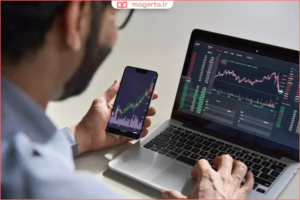 فردی در حال خرید و فروش محصولات کوچک در فروشگاه آنلاین