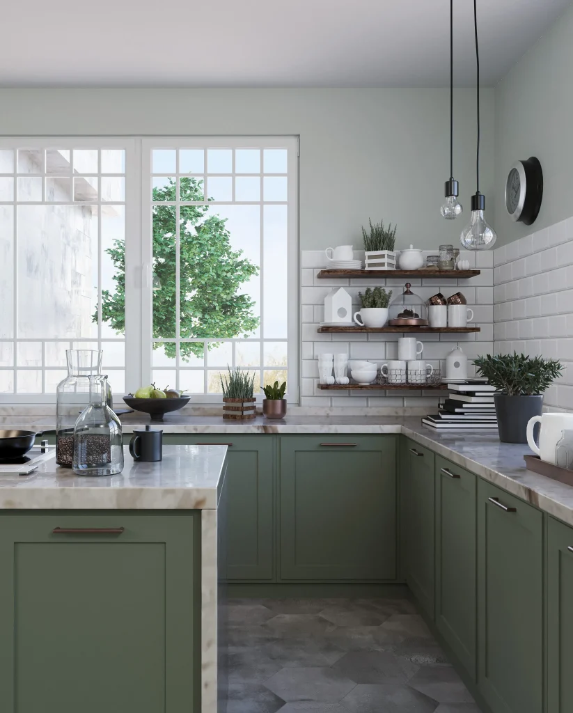 ترکیب کابینتهای پایینی با قفسههای باز