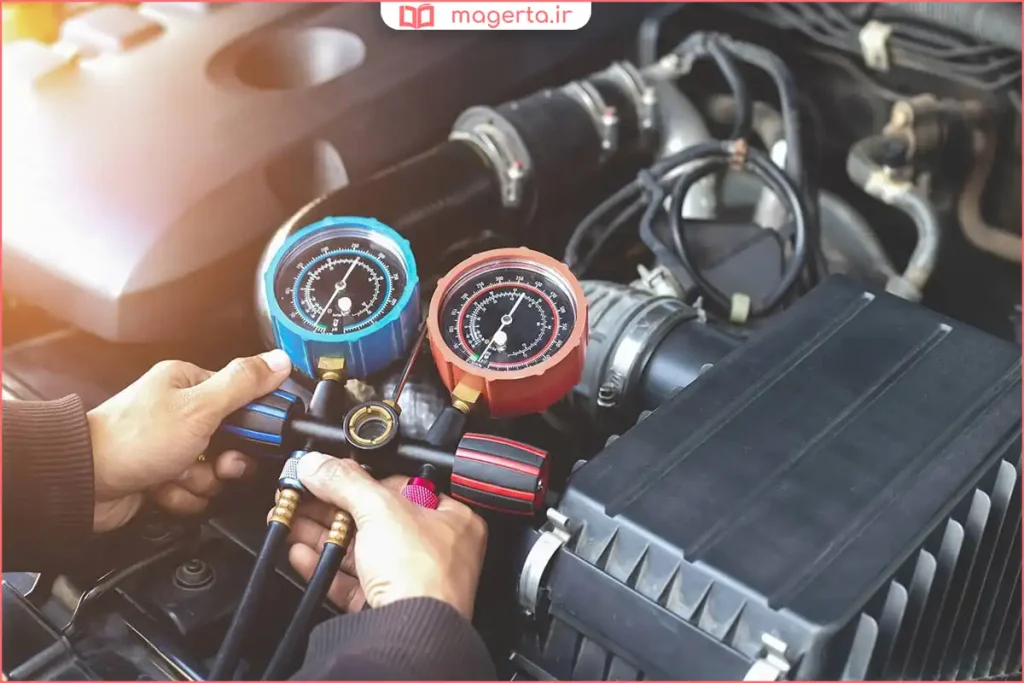 تست فشار گاز کولر ماشین با دستگاه مخصوص