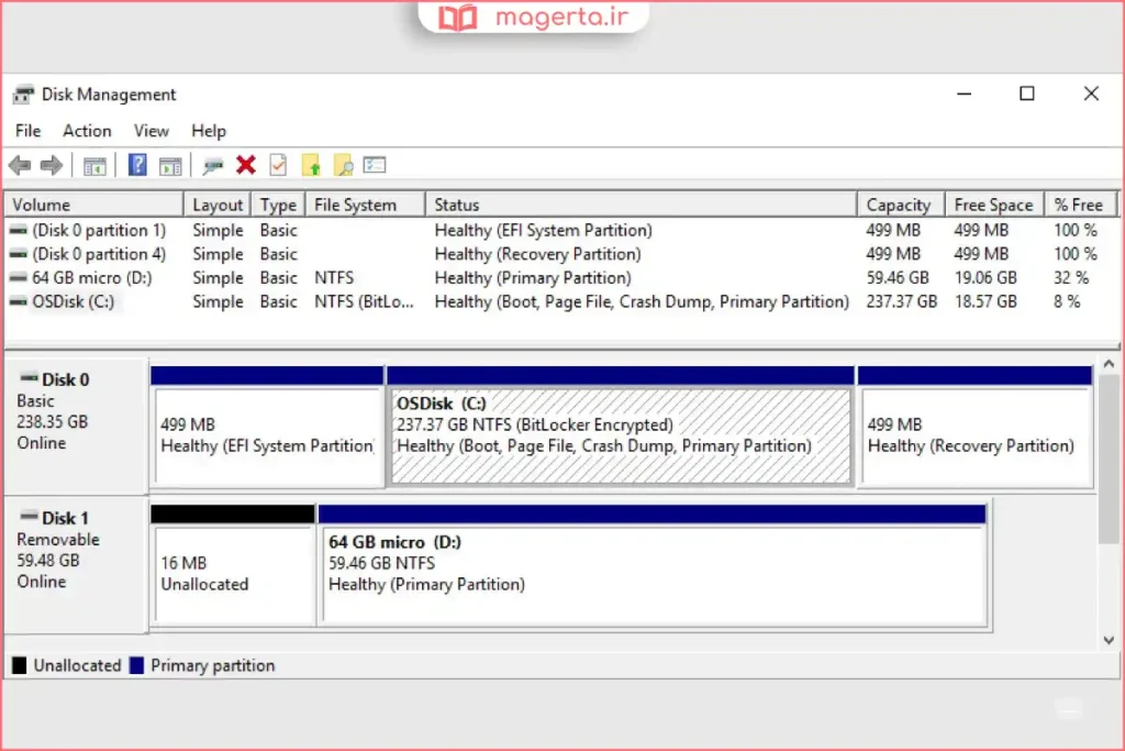 نمایش ظرفیت حافظه در پنجره مدیریت وظایف کامپیوتر