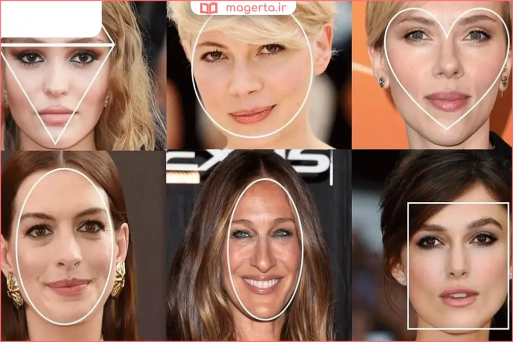مقایسه فرم صورت بیضی، گرد و مربعی در یک تصویر آموزشی